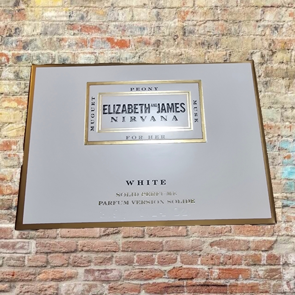 Elizabeth and James White Solid Perfume Compact with Gold Trim